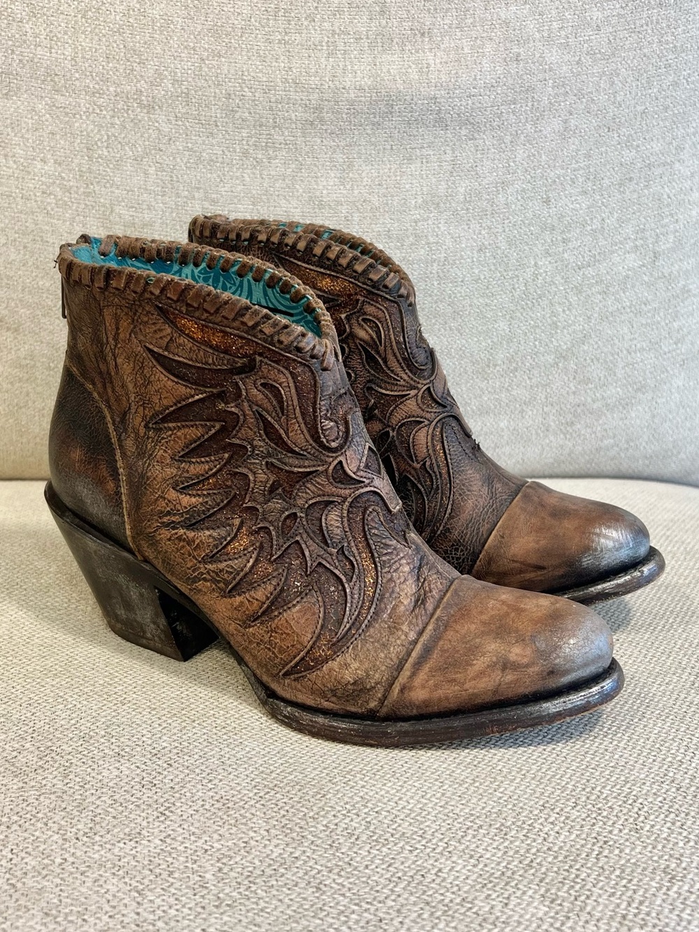 Corral Z0031 Women’s 8.5 Brown Leather Tooled Western Ankle Boots Booties